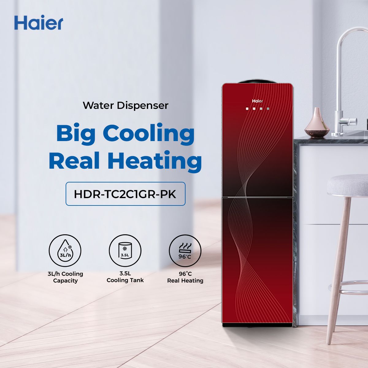 Refrigerator - Water Dispenser - Hot + Cold - HDR-TC2C1GR+