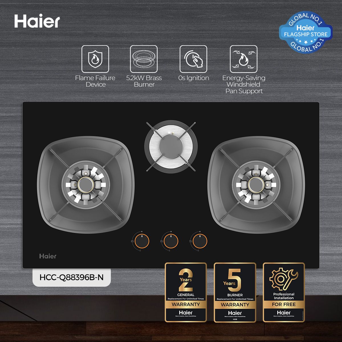 Haier HCC-Q88396B+ Gas Hob