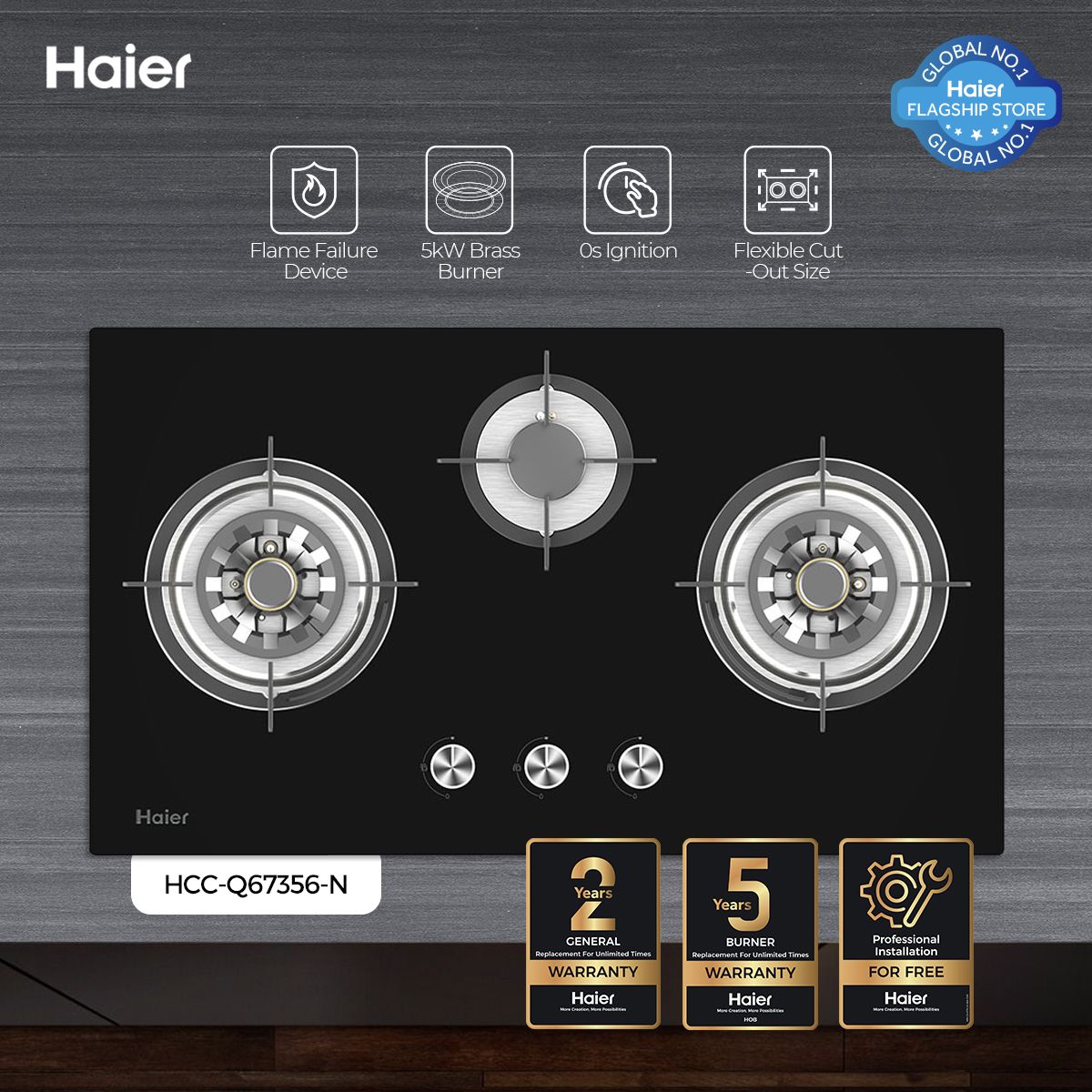 Haier HCC-Q67356+ Gas Hob