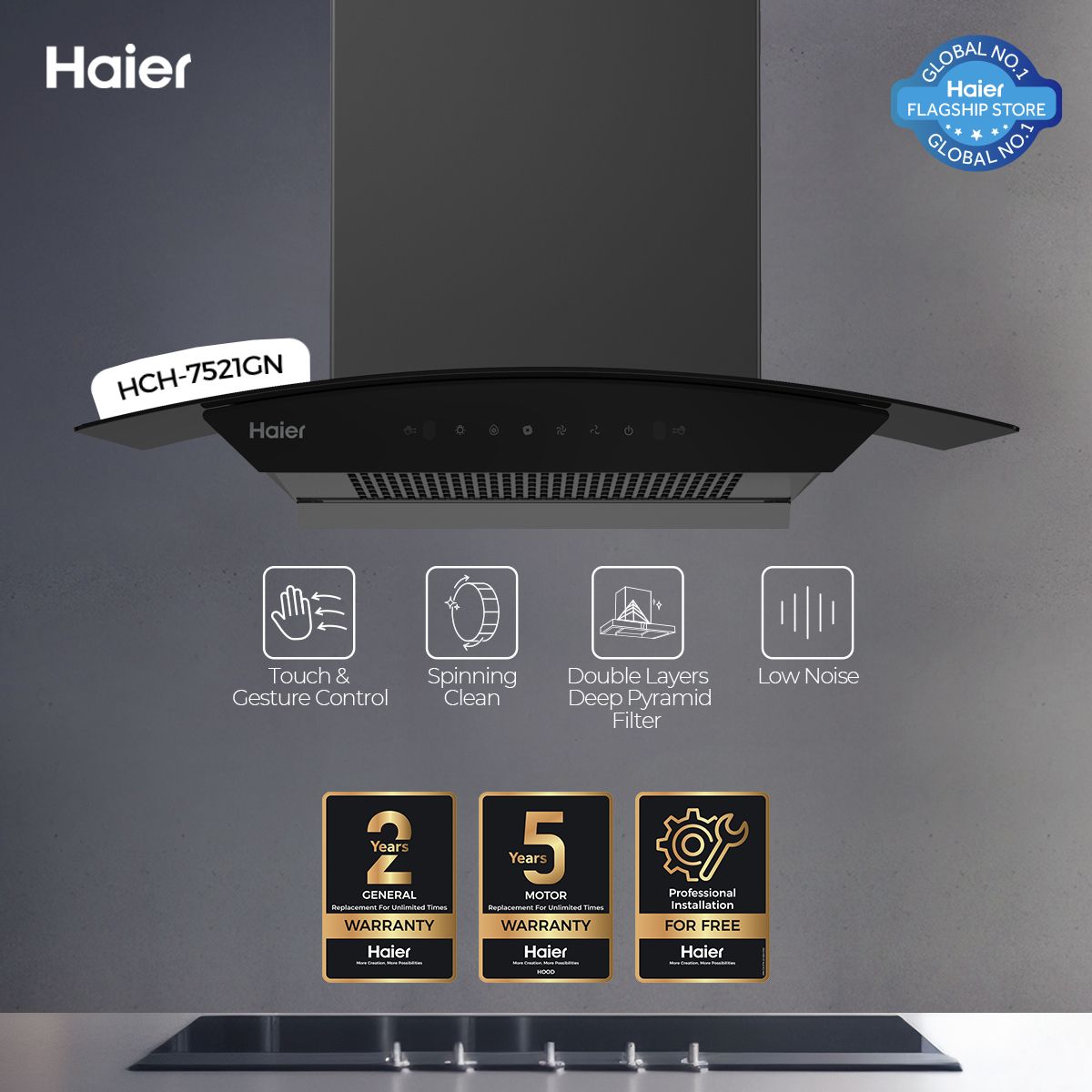 Haier HCH-7521GN+ Kitchen Range Hood